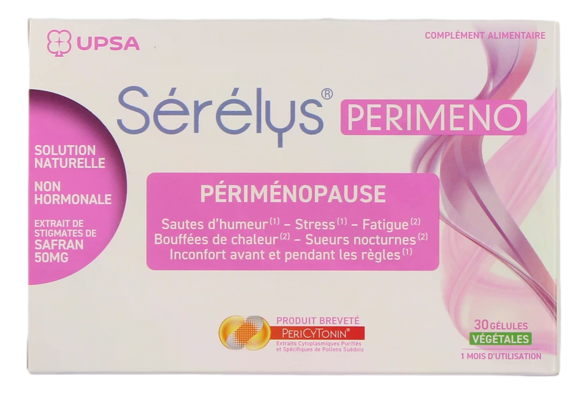 SERELYS PERIMENO  Solution naturelle, non hormonale et brevetée, spécialement conçue pour accompagner les femmes dès les premiers signes de la périménopause. 30 gélules