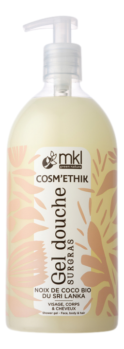 MKL ETHIK gel douche coco s'utilise quotidiennement pour le nettoyage des cheveux, du visage et du corps.  1 litre