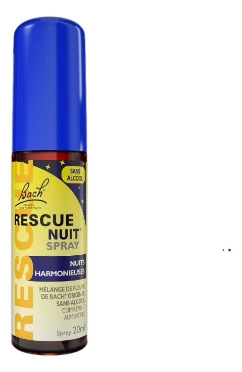 RESCUE NUIT ÉLIXIR FLORAL SANS ALCOOL Pour les difficultés d'endormissement ou insomnies dues à une activité mentale intense avec idées récurrentes voire obsessionnelles.