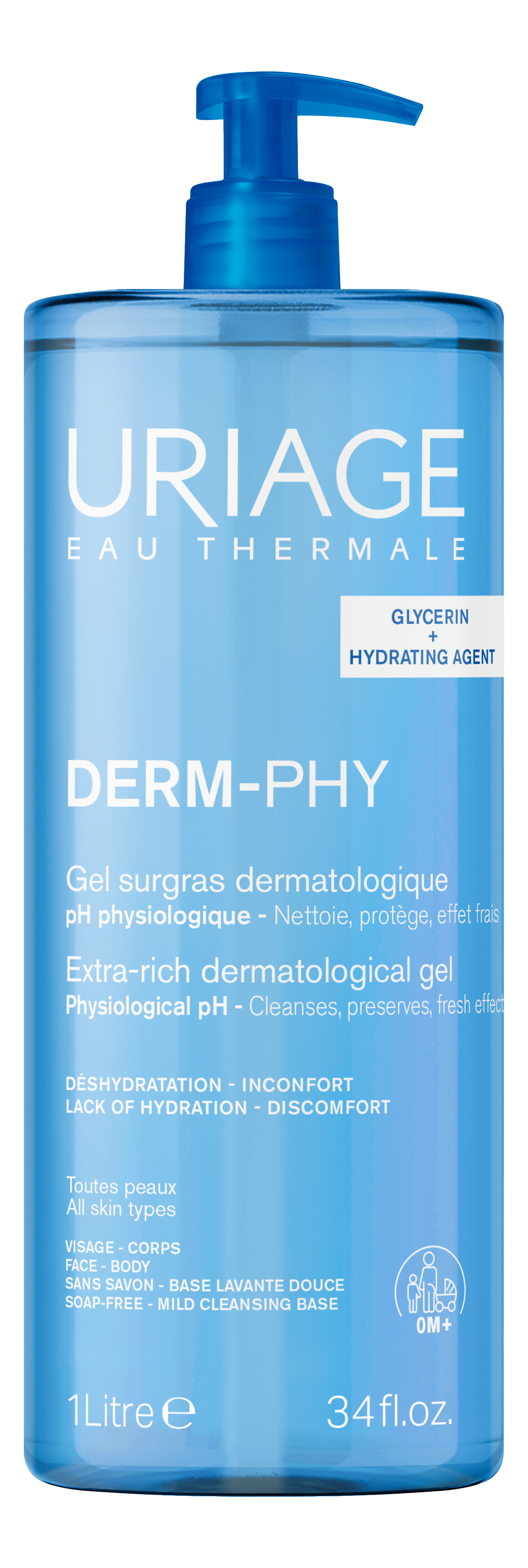 URIAGE DERM-PHY Gel surgras dermatologique Nettoie, protège, extra-doux, frais /1L